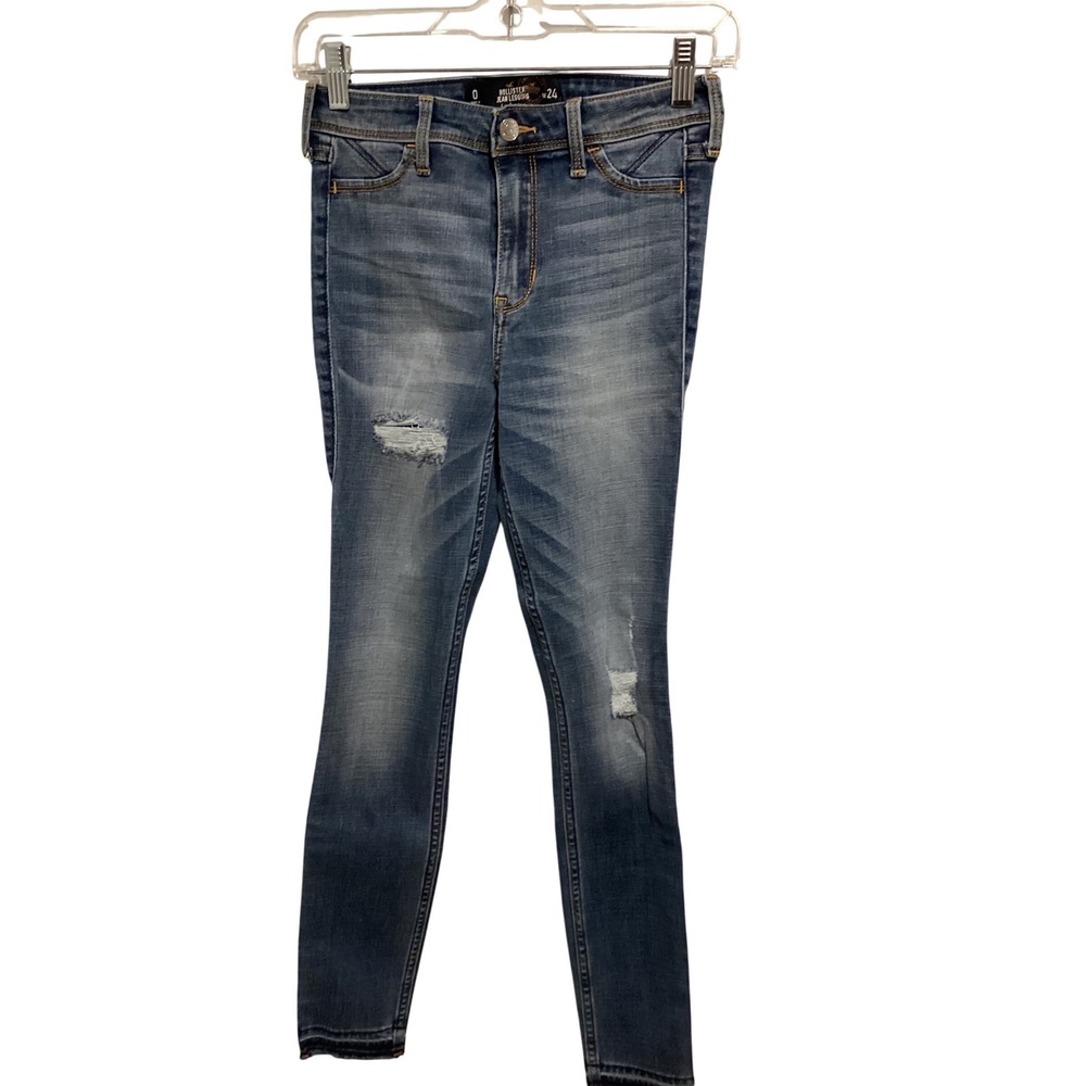 Hollister High Rise Jean Legging Women Size 0 Distressed Blue Denim‎